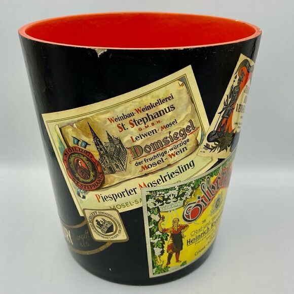 MidCentury W German Alcohol Label Decoupage Enameled Champagne Bucket & Coasters - Picture 8 of 16